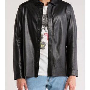 John Varvatos Black Leather Shirt Jacket